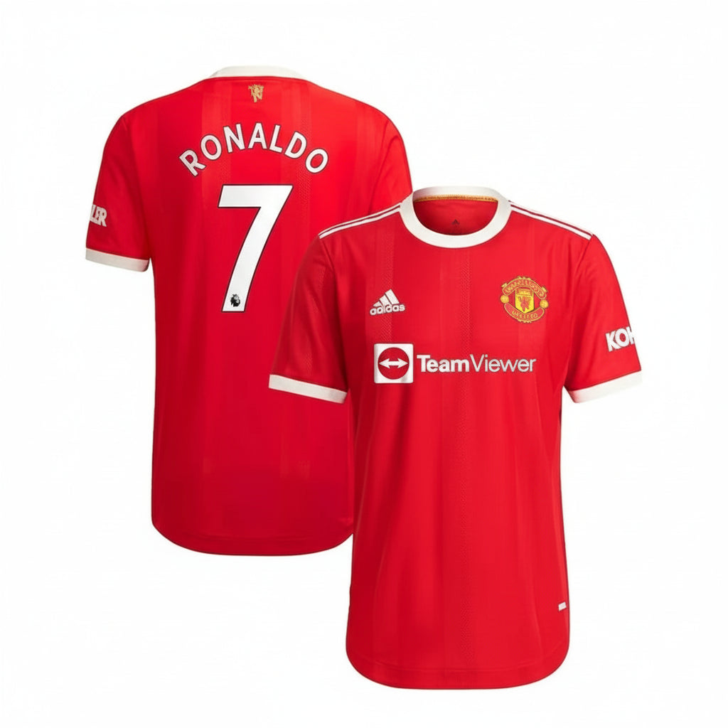 Red sports jersey with 'RONALDO 7' on a white background