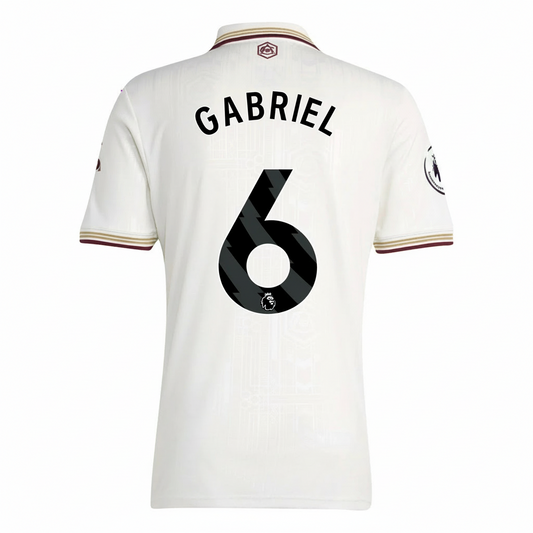 White sports jersey with 'Gabriel' and number '6' on a white background