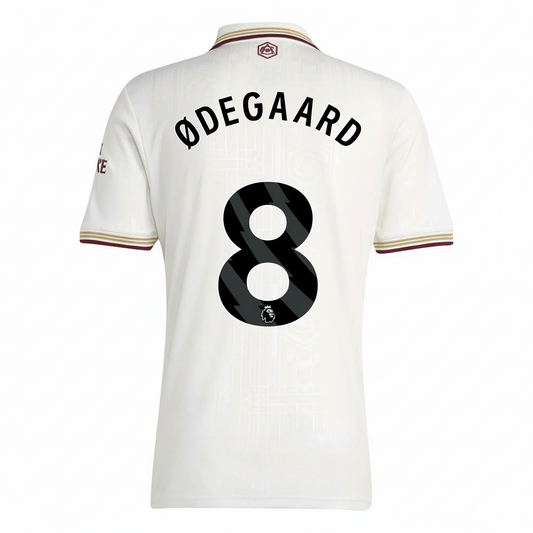 White sports jersey with 'ODEGAARD' and number '8' on a white background