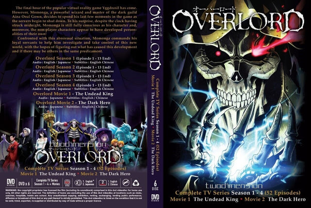 Anime Dvd English Dubbed Overlord Season 1-4 (1-52 End+2 Movie) All region