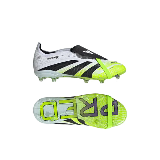 Pair of soccer cleats with a prominent brand logo on a light gray background