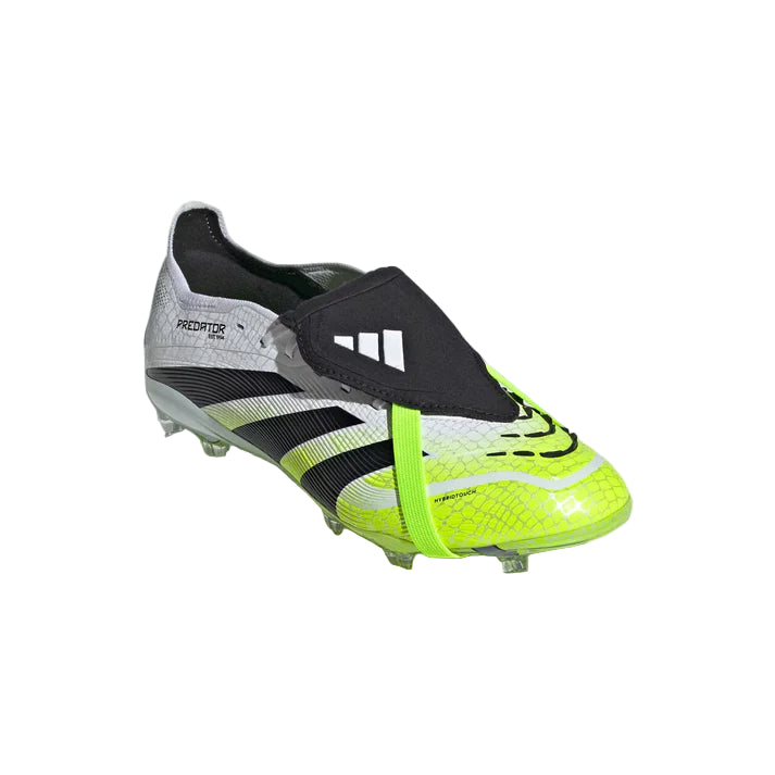 Adidas soccer cleat with black, gray, and yellow design on a white background