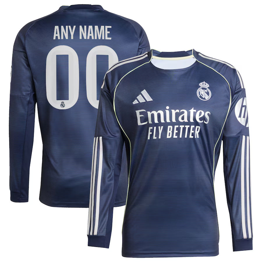 Real Madrid Custom name 25/26 Away Long Sleeve Jersey
