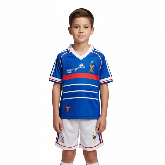 Retro France Kids Soccer Kit – 1998 World Cup Home Jersey & Shorts Set