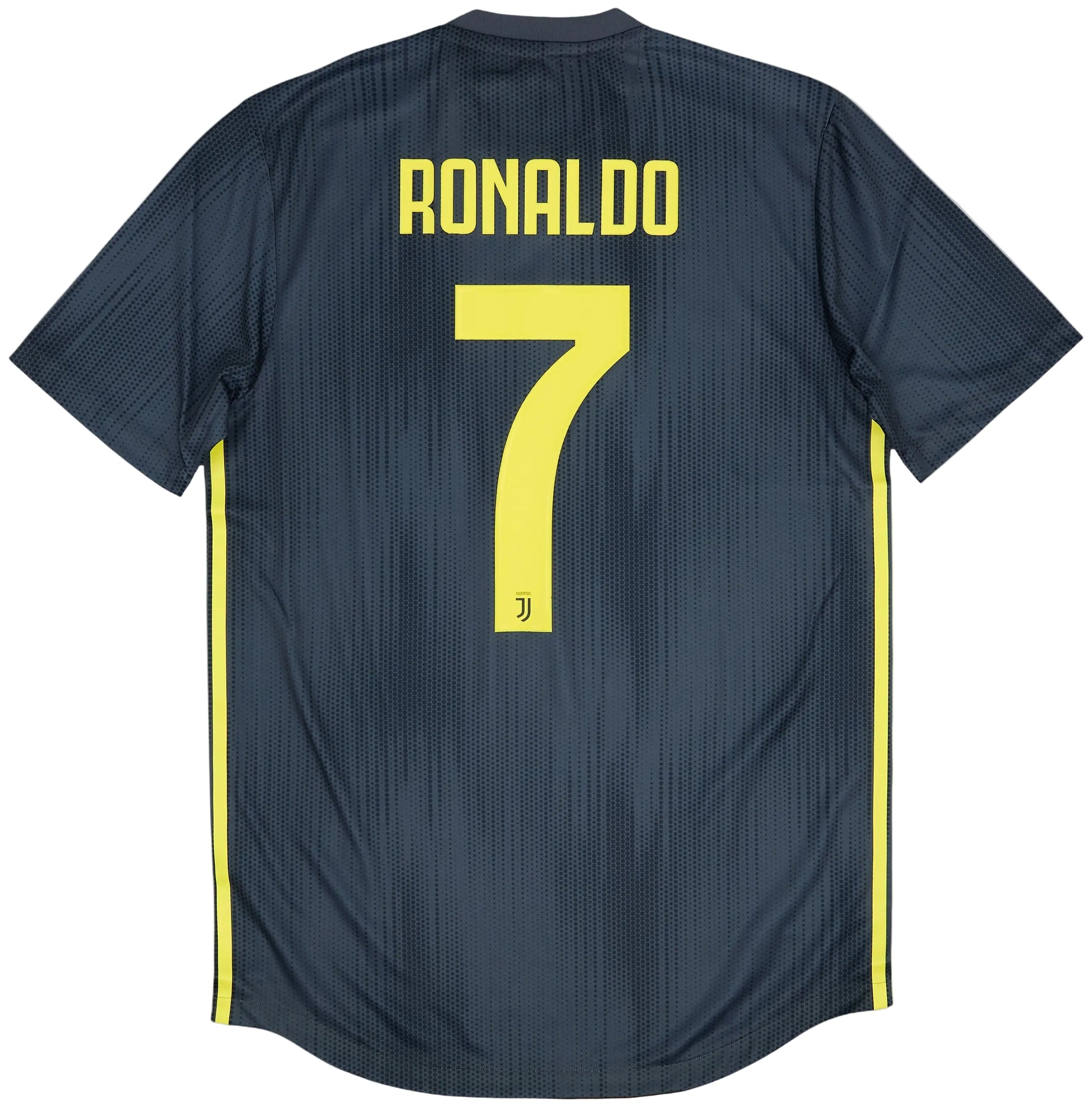 Dark blue sports jersey with 'RONALDO' and number '7' on a white background