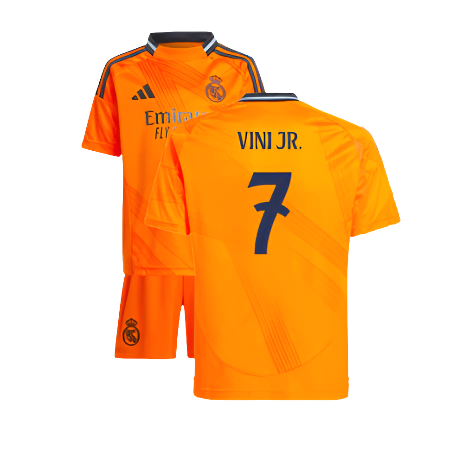 RealMadridAwayOrange2425KidsSoccerKitVINIJR-1 New Real Madrid Away Soccer Jersey 24/25 Kids Vinicius Junior